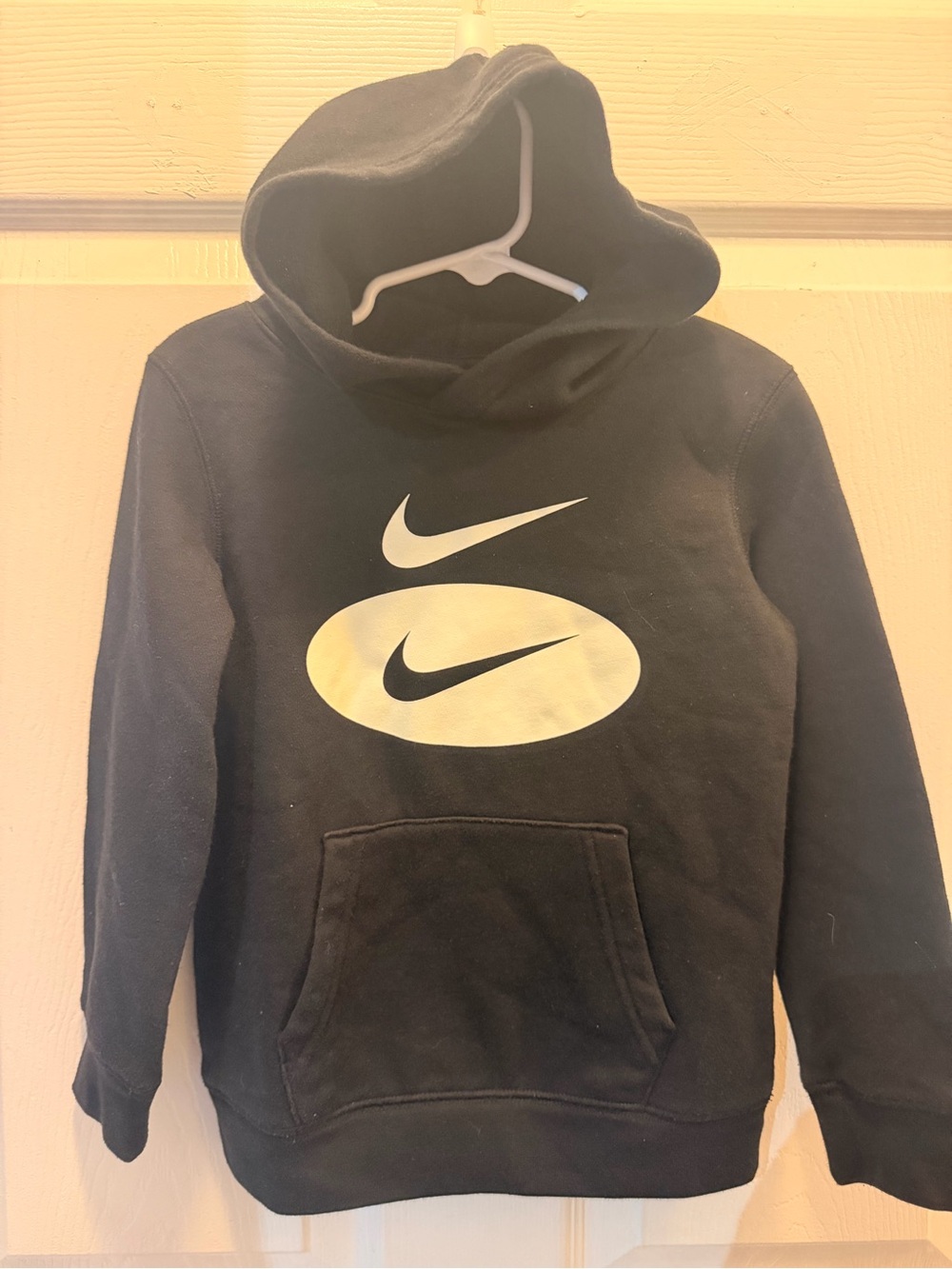 Nike Black Hoodie with White Double Swoosh Graphics